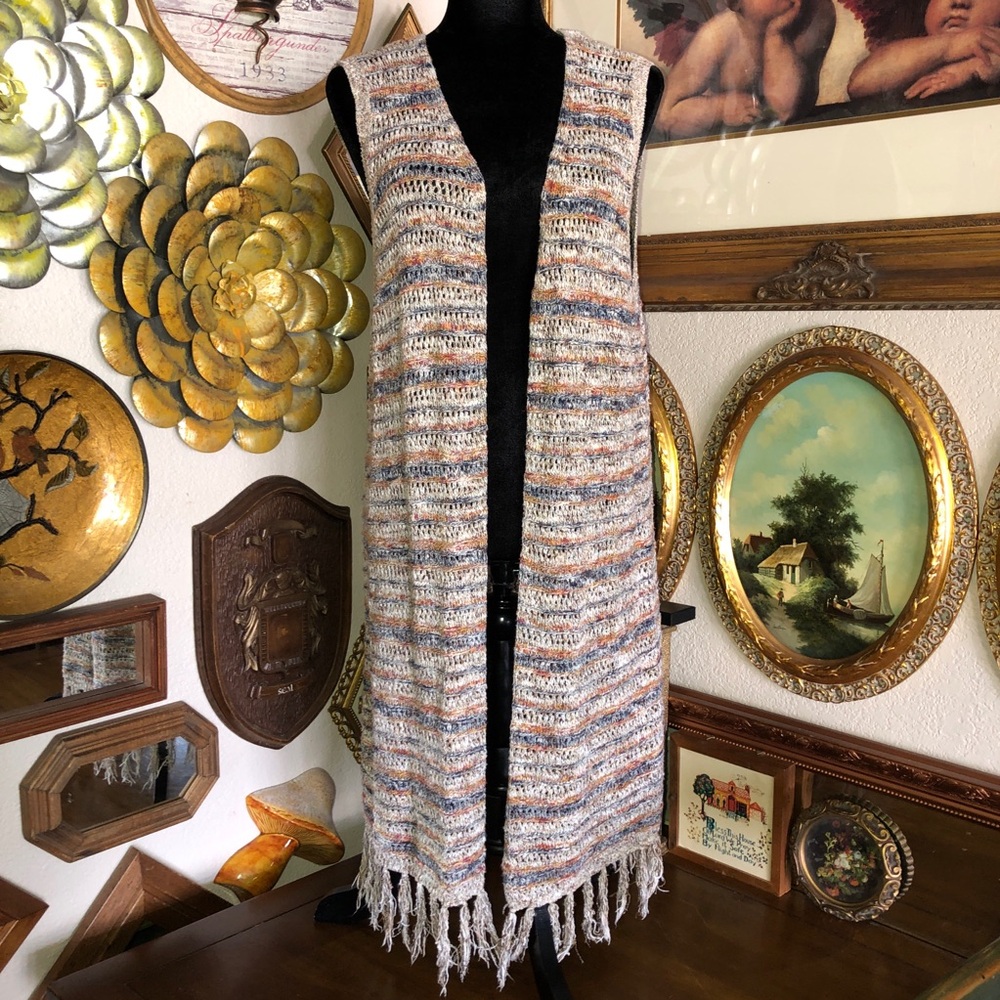 Multicolor Knit Fringe Vest